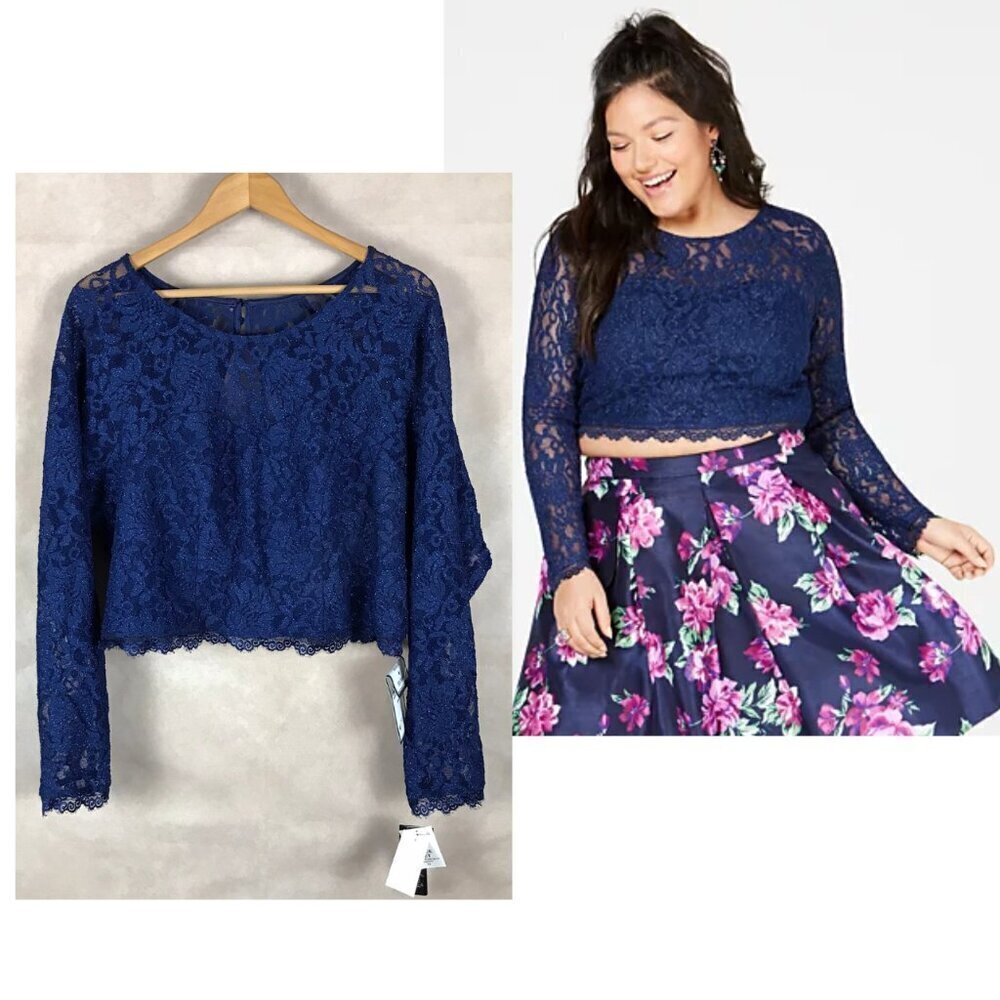 SEQUIN HEARTS Long Sleeve Lace Party cocktail Top NWT Plus Size 13